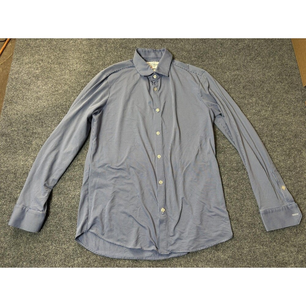Mizzen+Main Dress Shirt Mens L Blue Check Button-Up Spinnaker Trim Fit Woven LS